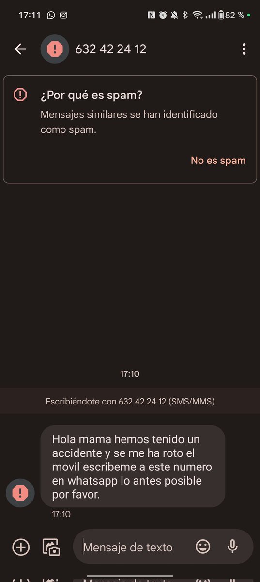MariaRiePerlas's tweet photo. Cuidado con este tipo de mensajes. Es algún tipo de estafa seguro. Lo sé, pq mi hijo tiene 8 meses y no tiene móvil. https://t.co/VJMD3ZZtKv