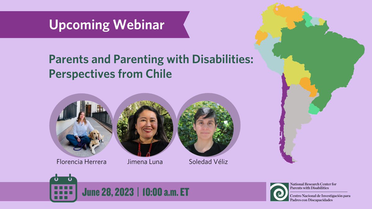 LurieInstitute's tweet photo. TOMORROW: Parents &amp; Parenting with Disabilities: Perspectives from Chile, w/ English-to-Spanish translator.

Panelists @mfho, Jimena Luna &amp; Soledad Véliz discuss their work, experience, and perspectives. #DisabledParenting #ParentsWithDisabilities #Chile

https://t.co/TsCap9FYqh https://t.co/zz7QQpmO57