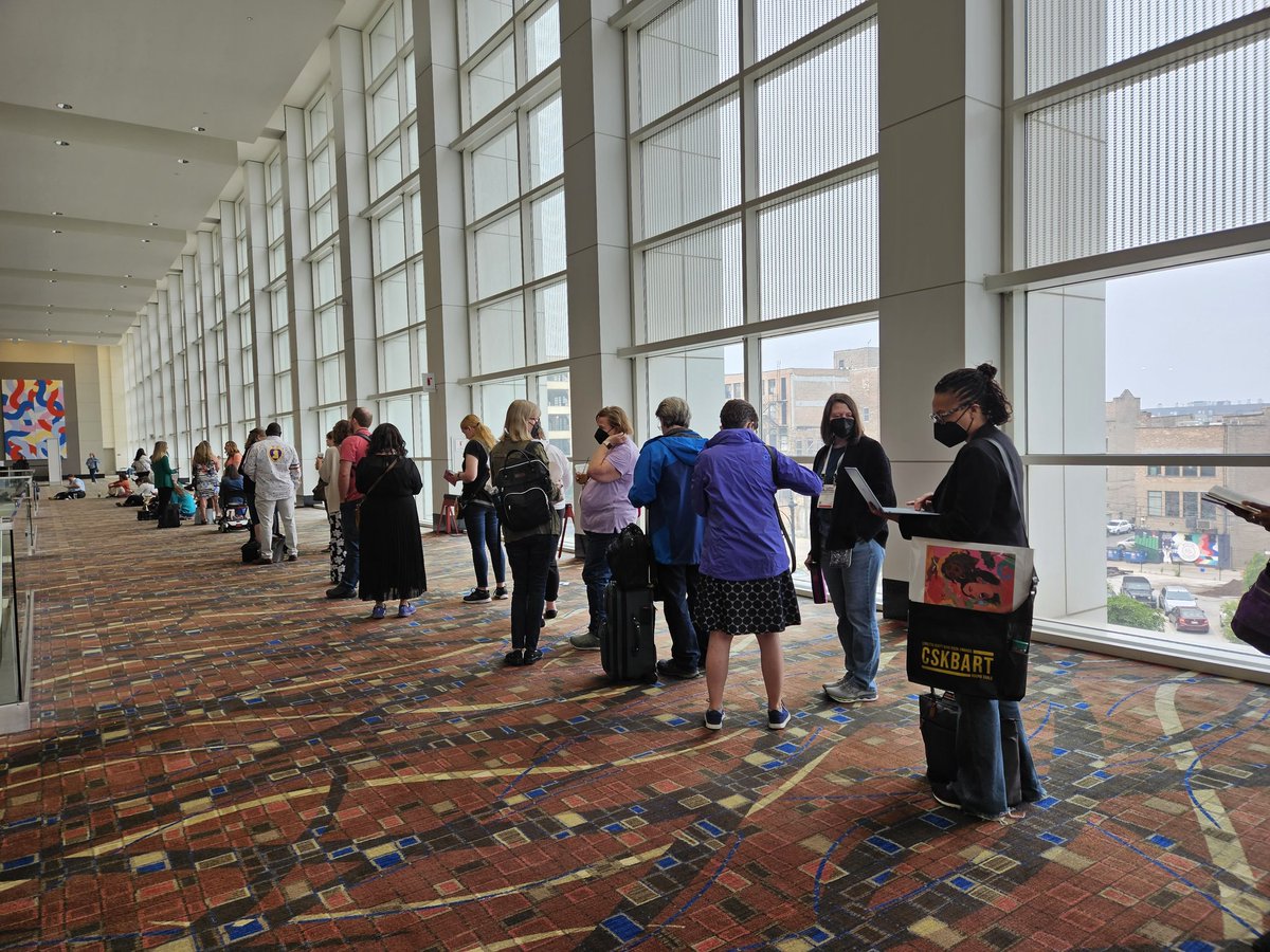 ALALibrary's tweet image. The line for the #ALAAC23 Closing General Session. Everyone's excited to hear Amanda Gorman and Christian Robinson.