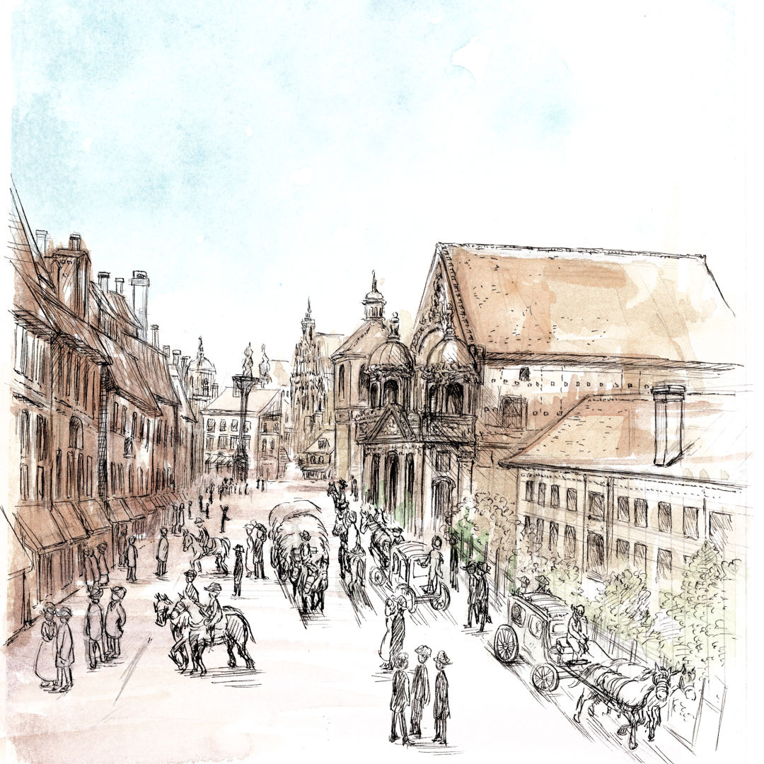 朝日記
19世紀のワルシャワの街、描き途中。
油絵を参考にしてる。煙突たくさん。馬車か馬で移動。目隠しの街路樹が珍しい気がする。

マンガの冒頭場面。#イラスト #水彩マンガ https://t.co/BXw3QRvjDS