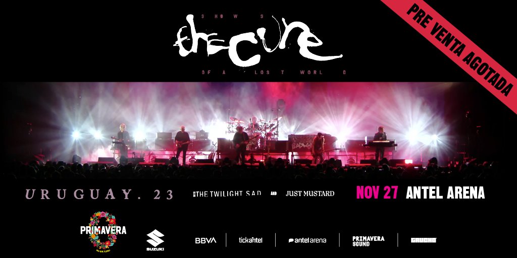 Por preventa agotada, comenzó la venta general de entradas para #Primavera0 con todos los medios de pago.

The Cure.
Antel Arena.
27 de noviembre.

Invitados especiales: <a href="/justmustard/">Just Mustard</a> y @thetwilightsad.

> Entradas disponibles en bit.ly/TheCureUy.