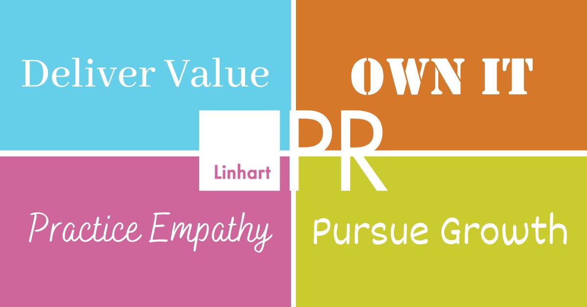 LinhartPR's tweet photo. At Linhart PR, our values define how we work together, grow as PR professionals and service our clients. Over the next few months, we'll be sharing more about our new values and what they mean at Linhart PR.
#LeadWithLPR #LinhartPR #CompanyValues https://t.co/RkVsfJ7yxd