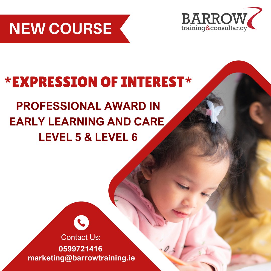 ❗️Now taking expressions of interest for the new Childcare Course (ELC) starting in September!❗️
Call us on 0599721416 to put your name on the list or for more information!
If you have any outstanding modules for the current Major Award- contact us today!