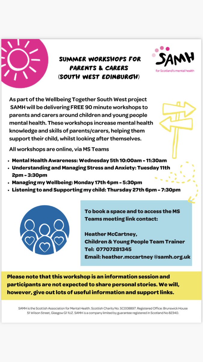 <a href="/SAMHtweets/">SAMH</a> are offering summer workshops for parents &amp; carers around child &amp; young people mental health. Take a look 💫 #selfcare