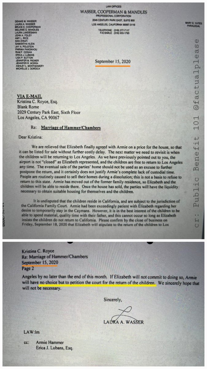 3/On Oct 15 2020, #ElizabethChambers contacted a media outlet using her friend’s name & account (claiming) #ArmieHammer had abandoned her & their children in Grand Cayman.
Coincidently #Armie officially petitioned the court on exactly the same date for the return of his children.