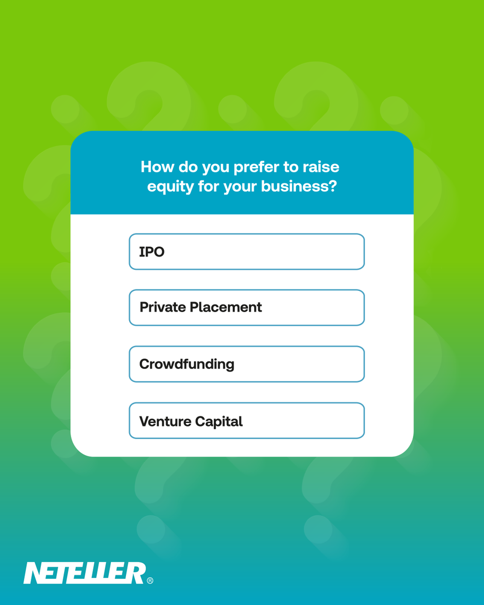 How do you think our Twitter poll turned out? 🤔

We asked NETELLER business owners how they raised equity for their businesses 💼

Now it's your turn to guess the results...Reply to this tweet with your answer, and swipe through our recent tweets to find the results👀