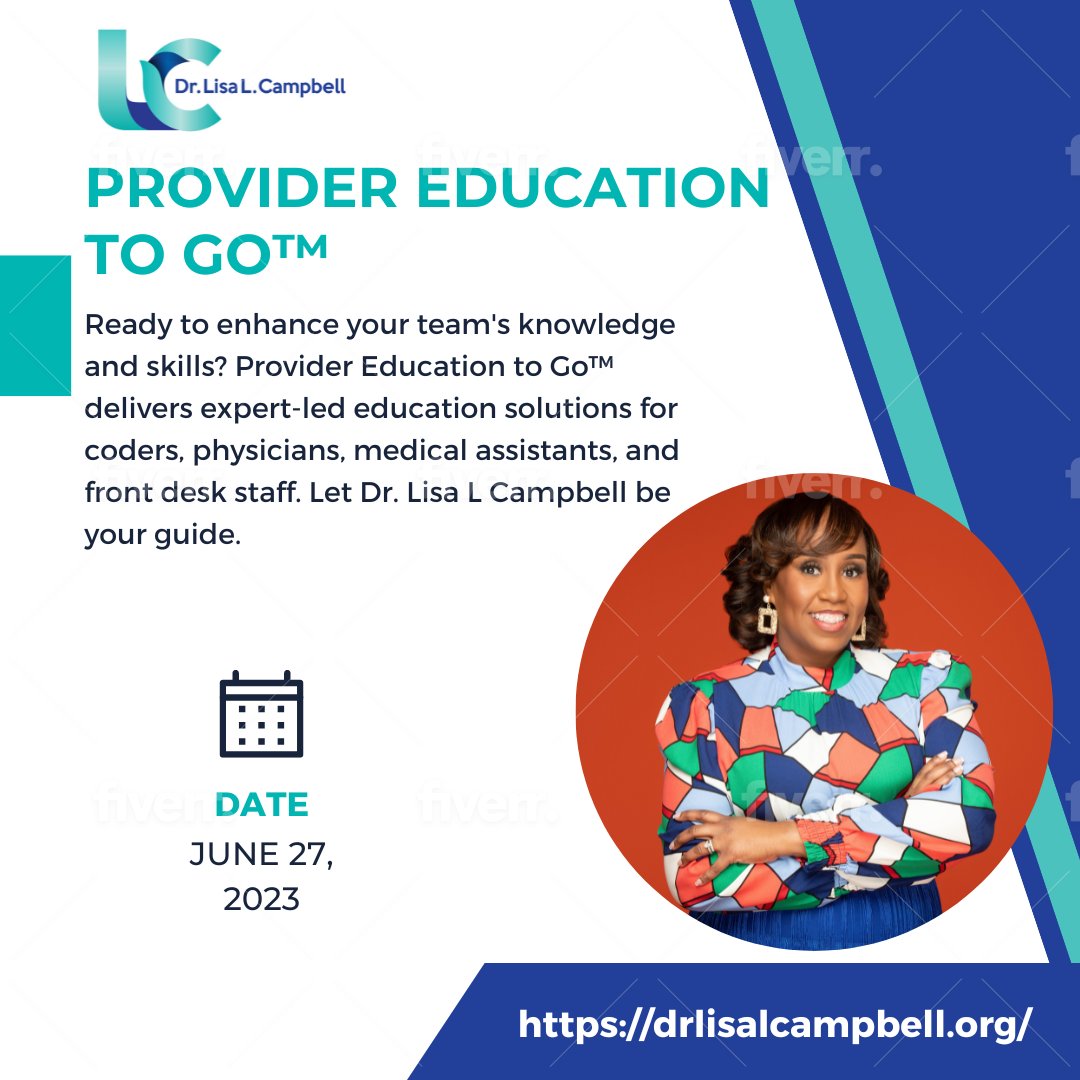 Provider Education to Go™️ offers education solutions for your clinic or hospital for the following professionals:

✔️Patient Access Specialist
✔️Medical Coders
✔️Medical Billers
✔️Physicians
✔️Non-Physician Practitioners

Contact our office today at 708-701-8078