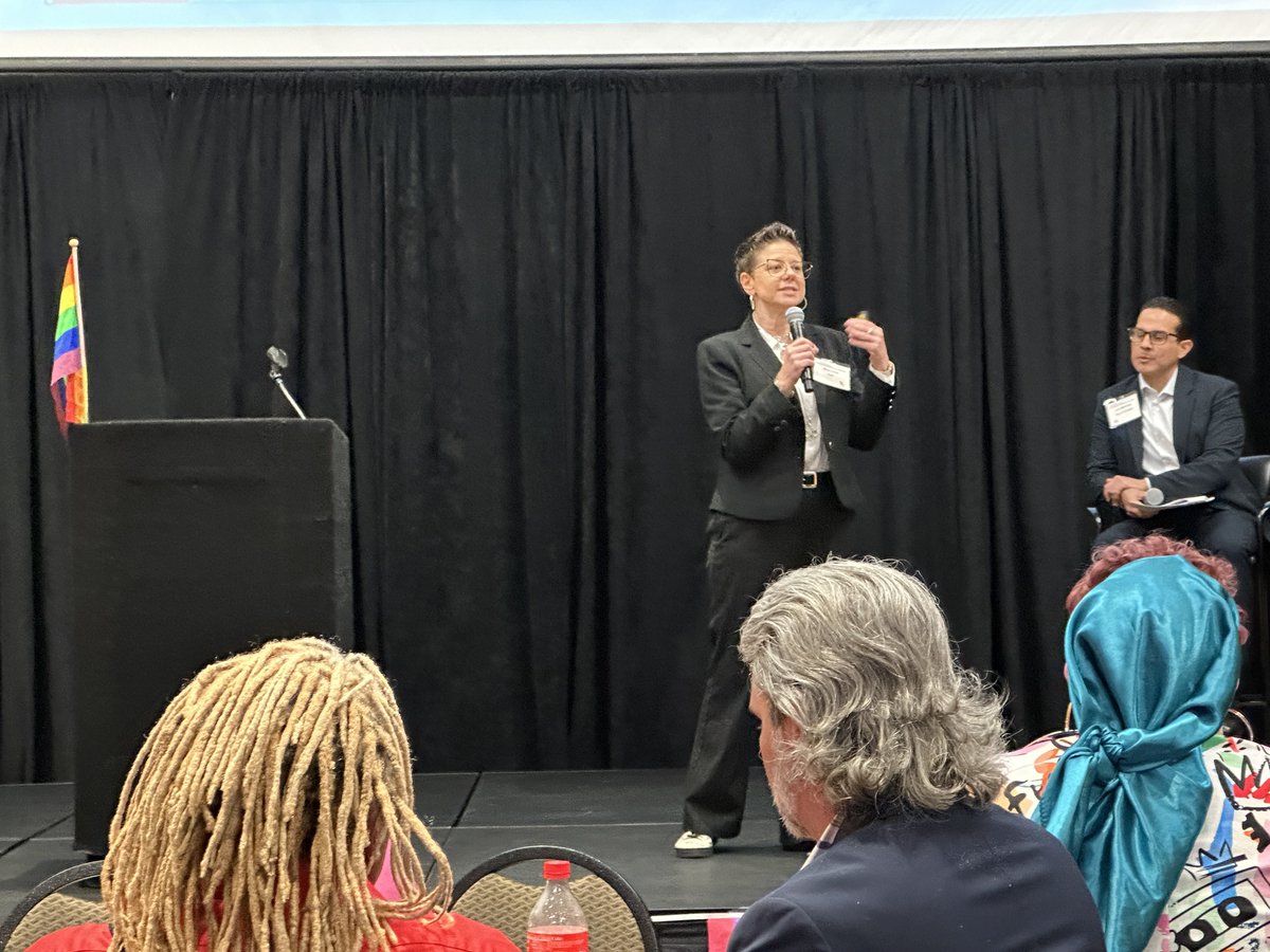 AliciaStella's tweet photo. Nina Love, Director of DEI &amp; Engagement at Orlando Utilities Commission, explains the benefits of leveraging gender neutral language and thinking of LGBTQ+ people as whole people and not just how they identify, at the #Florida #LGBTQ Unity Summit. #EvolutionofPride https://t.co/GLjMQHezte