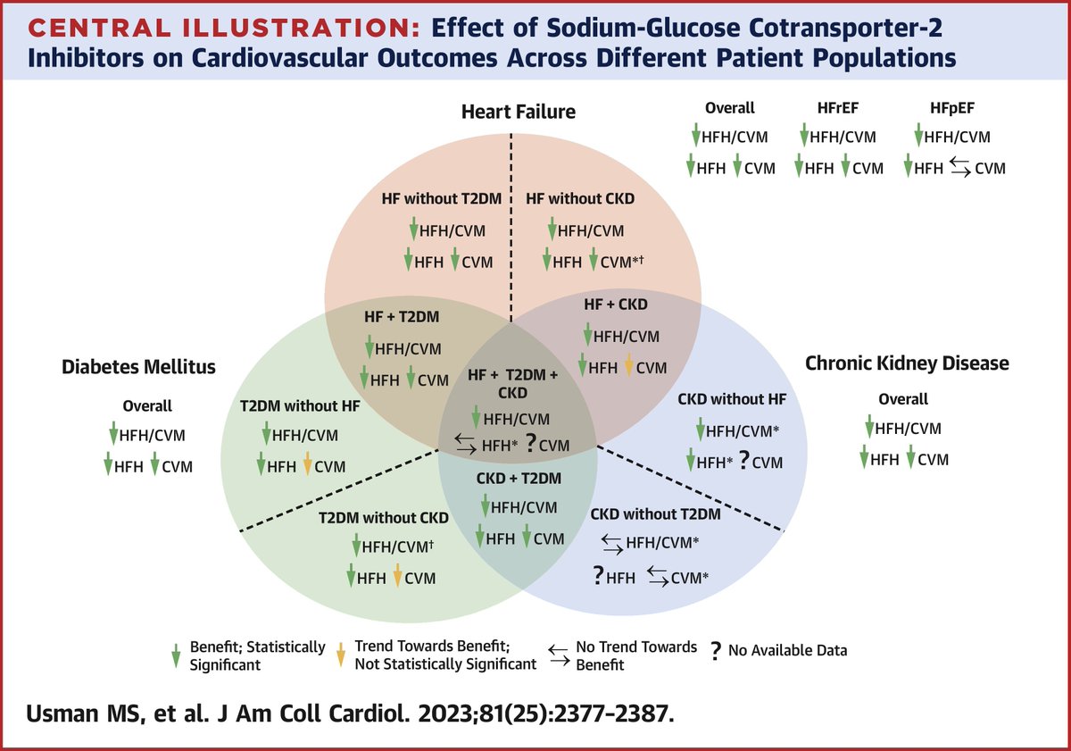 What is the effect of sodium glucose cotransporter 2 inhibitors on #heartfailure outcomes and CV death across different patient populations? Read the study details in #JACC: bit.ly/3Nuug3W #cvPrev