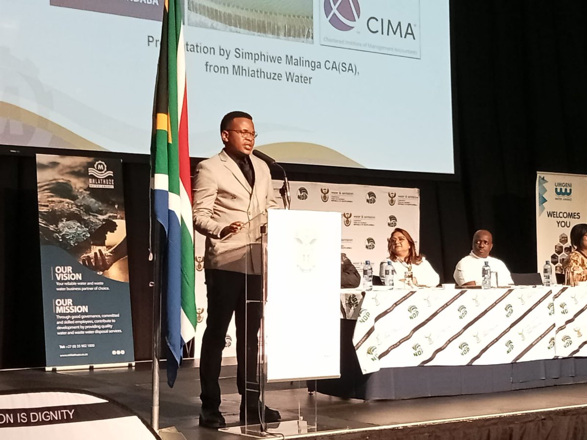 Simphiwe Malinga a young professional from Mhlathuze Water speaking at the National Water and Sanitation Youth Indaba at the ICC. Malinga presented on career opportunities in the water sector, specifically in the Finance field. #thefuturewewant #acceleratingchangeinwatersector