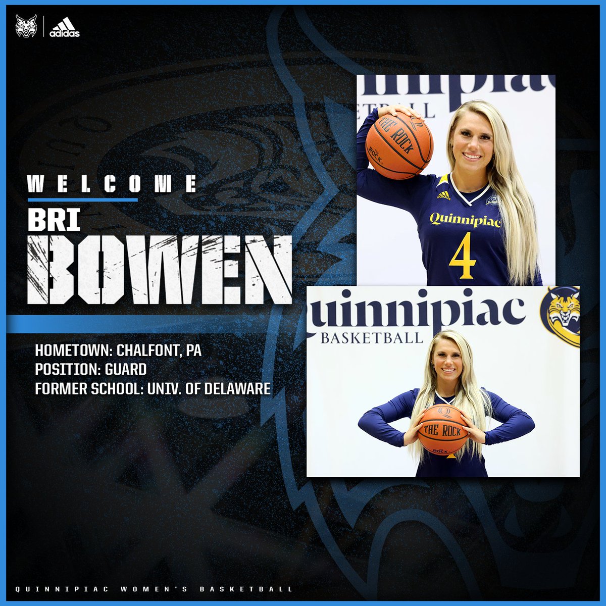 QU_WBB's tweet photo. The final 🧩 piece → Bri Bowen    

University of Delaware transfer @bribowen10 is a Bobcat!   

#BobcatNation x #MAACHoops https://t.co/8jIAEMmfLb
