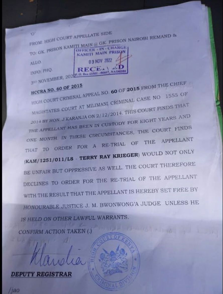 MwangiMaina_'s tweet photo. BREAKING: #Kenya's Judiciary discreetly freed Terry Ray Krieger, a notorious #US pedophile convicted of sexually abusing children in #Kenya, after serving only 8 years of his 50-year sentence. Justice Justus Bwonwonga (now retired) delivered the judgement on 1 November 2022. https://t.co/LT2SxjXlRq