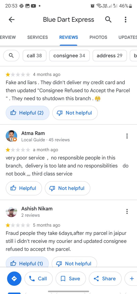 ravirjo's tweet photo. @BlueDartCares @BlueDart_ And now a fake update.  I have been sitting here whole day as there is some work going on in the house. There is no way the delivery person missed all of us.  It seems to be a normal scam by Blue Dart Jaipur.  Not sure who is this behavior helping. https://t.co/yDXjbTRbyz
