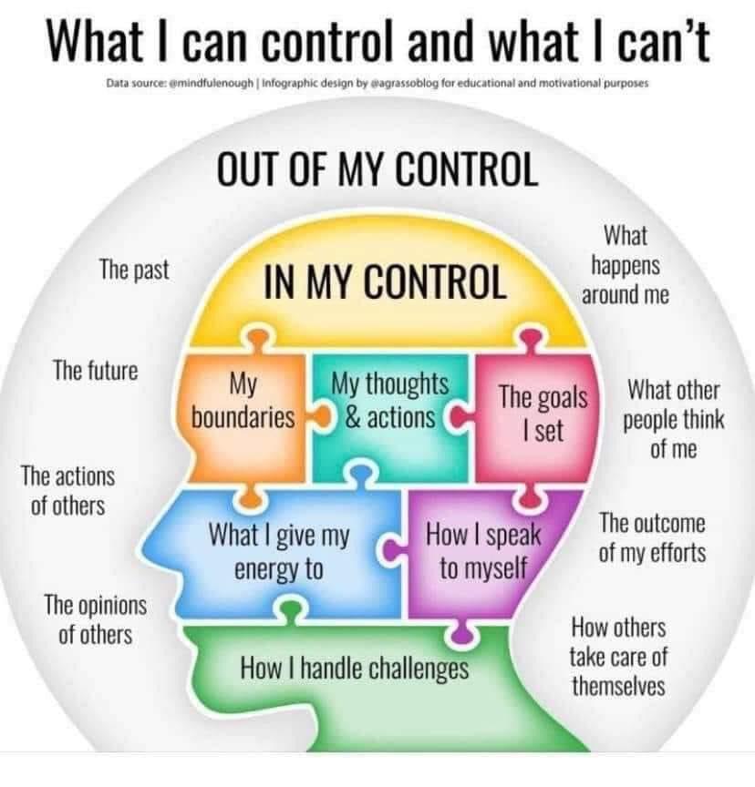 As this is World Wellbeing Week I thought this was a wonderful graphic to highlight what each of us can and can't control. It really put things into focus #wellbeing #worldwellbeingweek #taketimeforyou Get in touch if you want to chat #goodtotalk #goodtolisten