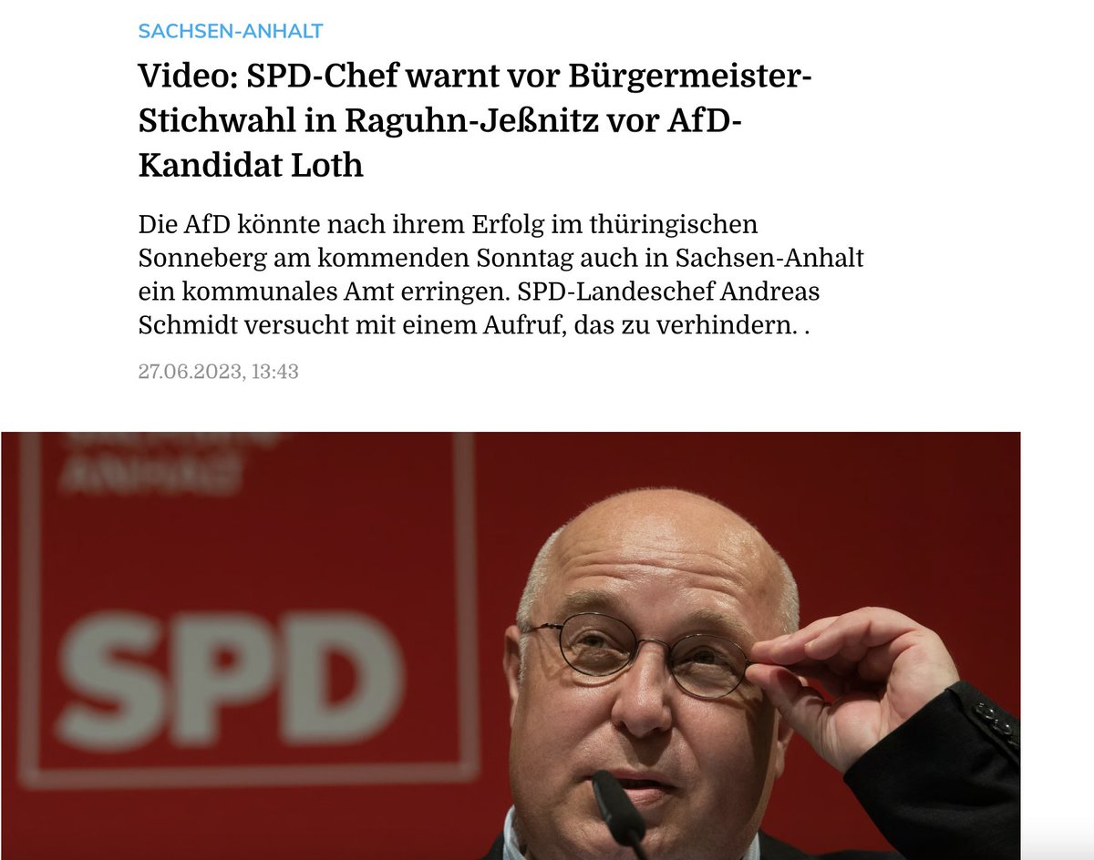 Am Sonntag geht es also weiter, der erste Bürgermeister könnte folgen.

Raguhn-Jeßnitz, Sachsen-Anhalt, erste Runde 40%, Stichwahl am Sonntag. Man darf gespannt sein, ob der AfD-Wähler die Kommunalwahlen für sich entdeckt hat, um Berlin zu ärgern. Es wäre großartig. SPD warnt!