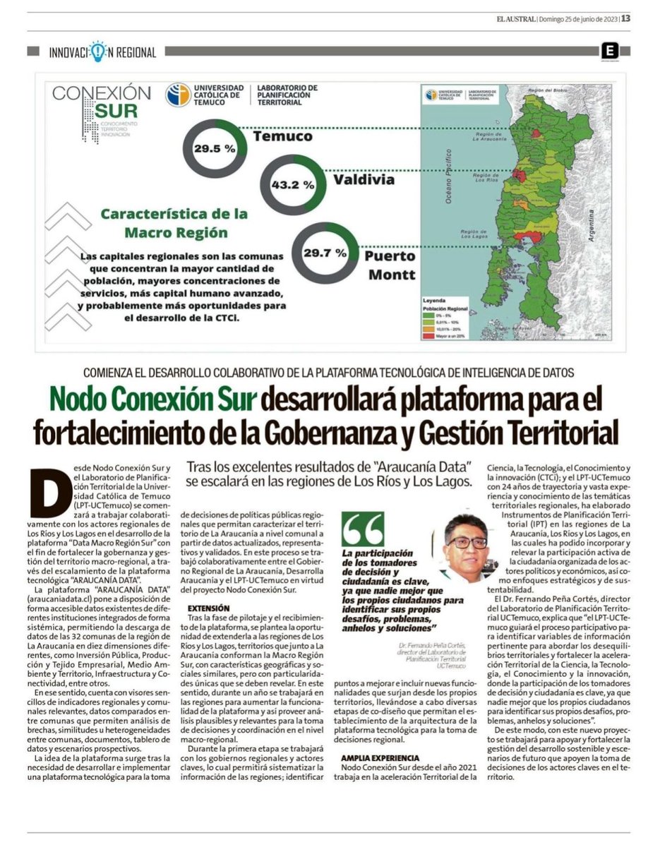 Cada día se hace más necesario mejorar la capacidad, competencias  y recursos de los gobiernos locales y regionales en la gestión del territorio. Aportaremos con <a href="/nodoconexionsur/">Nodo Conexión Sur</a> y <a href="/LPT_UCT/">LPT UCTemuco</a> <a href="/UC_Temuco/">UC Temuco</a> con una propuesta pertinente al contexto de la macro región Sur <a href="/doctorado_ptys/">Doc en Planificación Territorial y Sustentabilidad</a>