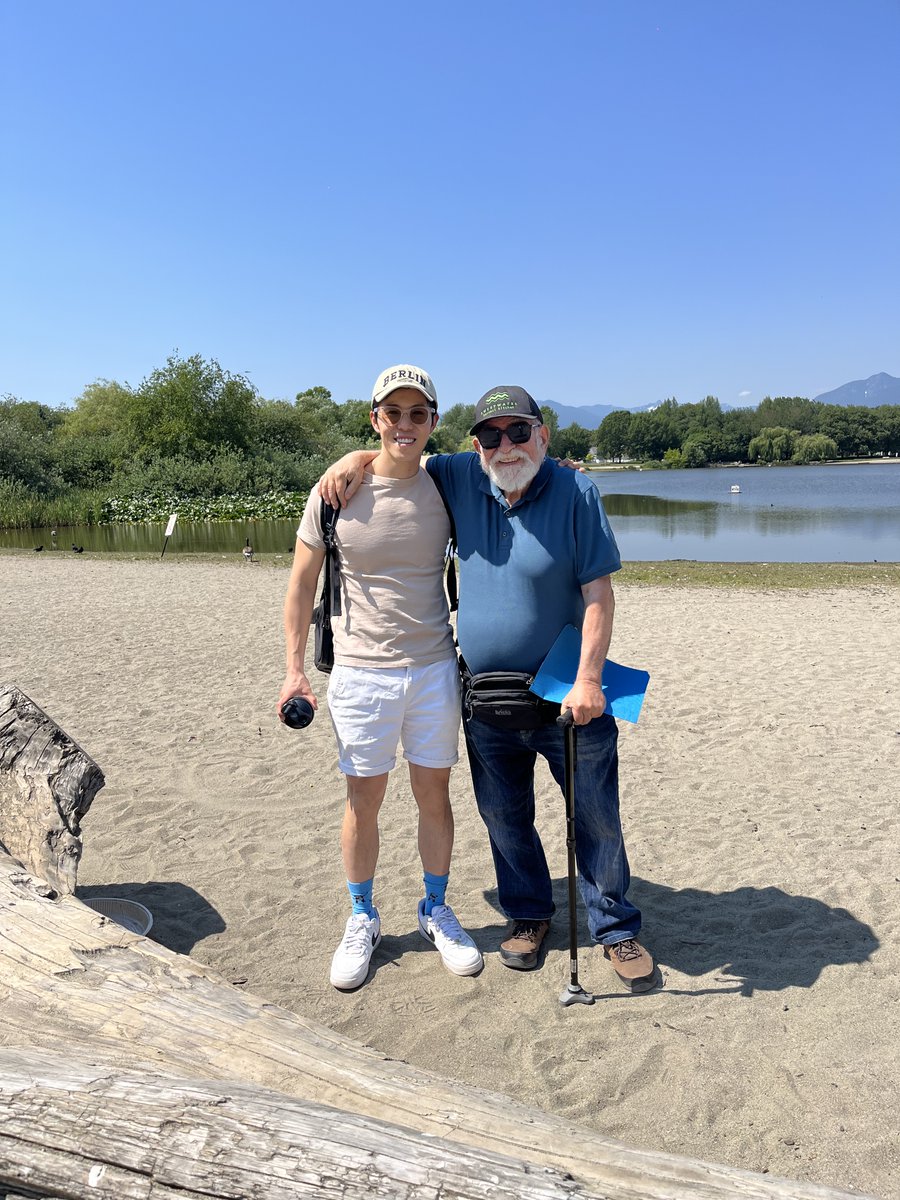 GohKagan's tweet photo. The living legends actor Berlin Lu and acting coach Alex Bruhanski at the beach at Trout Lake Park having an unorthodox acting coaching session in preparation for Berlin Lu's role as Kagan Goh in his 20's in the upcoming film Common Law. https://t.co/Js1KJfIgeS