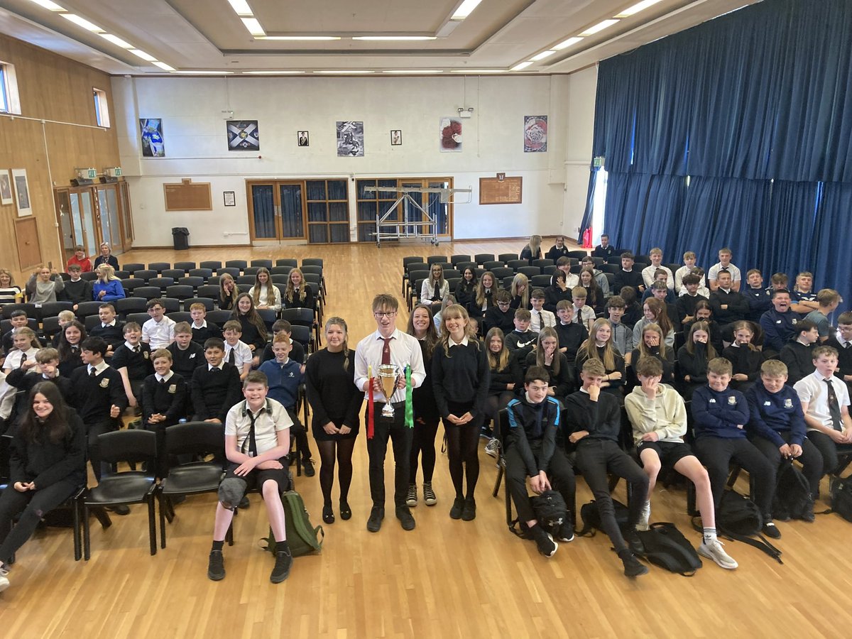 Gala_Academy's tweet photo. The inaugural winners of the Cant-Pinnons House Cup are officially crowned! Congratulations to the whole of Eildon House who dominated the table this year, winning sports day as well - you can see them lifting the trophy below as part of our House Assemblies yesterday. https://t.co/lVa73YooMx