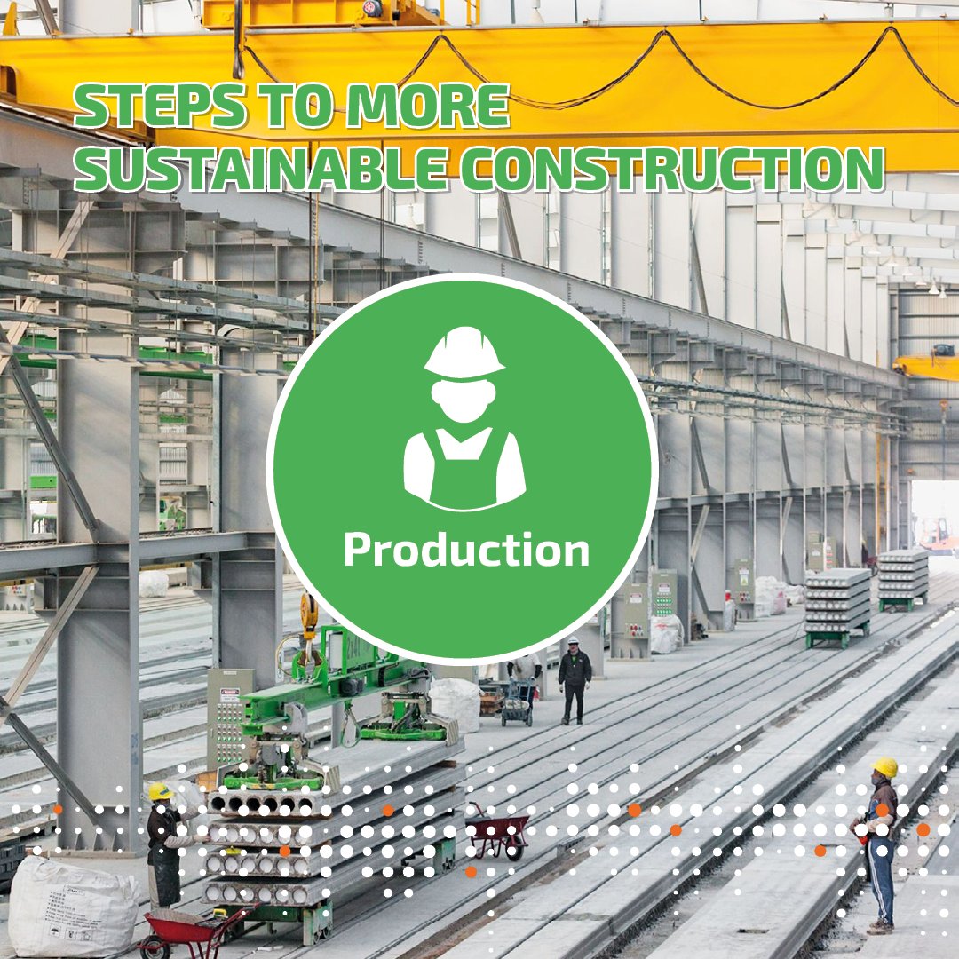 #Precastconcrete is manufactured in a controlled factory environment, which makes optimization easier than when casting on-site. 🌿  E.g. efficient shear compaction, automatic concrete recycling, and aluminum side profiles instead of wood help save resources. #thefuturerunsgreen