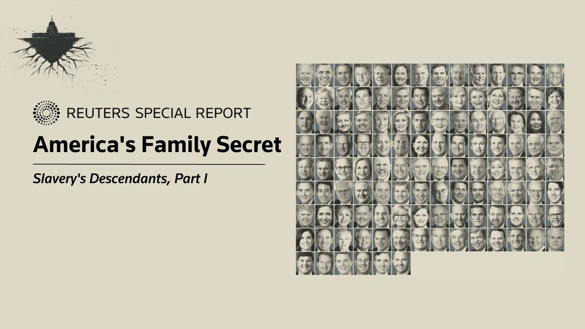 Reuters's tweet photo. More than 100 US leaders – lawmakers, presidents, governors and justices – have slaveholding ancestors, a @Reuters examination found. Few were willing to talk about it https://t.co/0LH1rC2pMJ https://t.co/wXAUVOvaJn