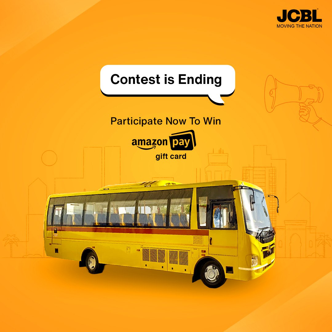 Contest ending soon.
Participate now and stand a chance to win Free Amazon Pay Gift Coupon.
#contestentry #contest #ParticipateNow #ParticipateToWin #JCBL #MobilitySolutions #MovingTheNation