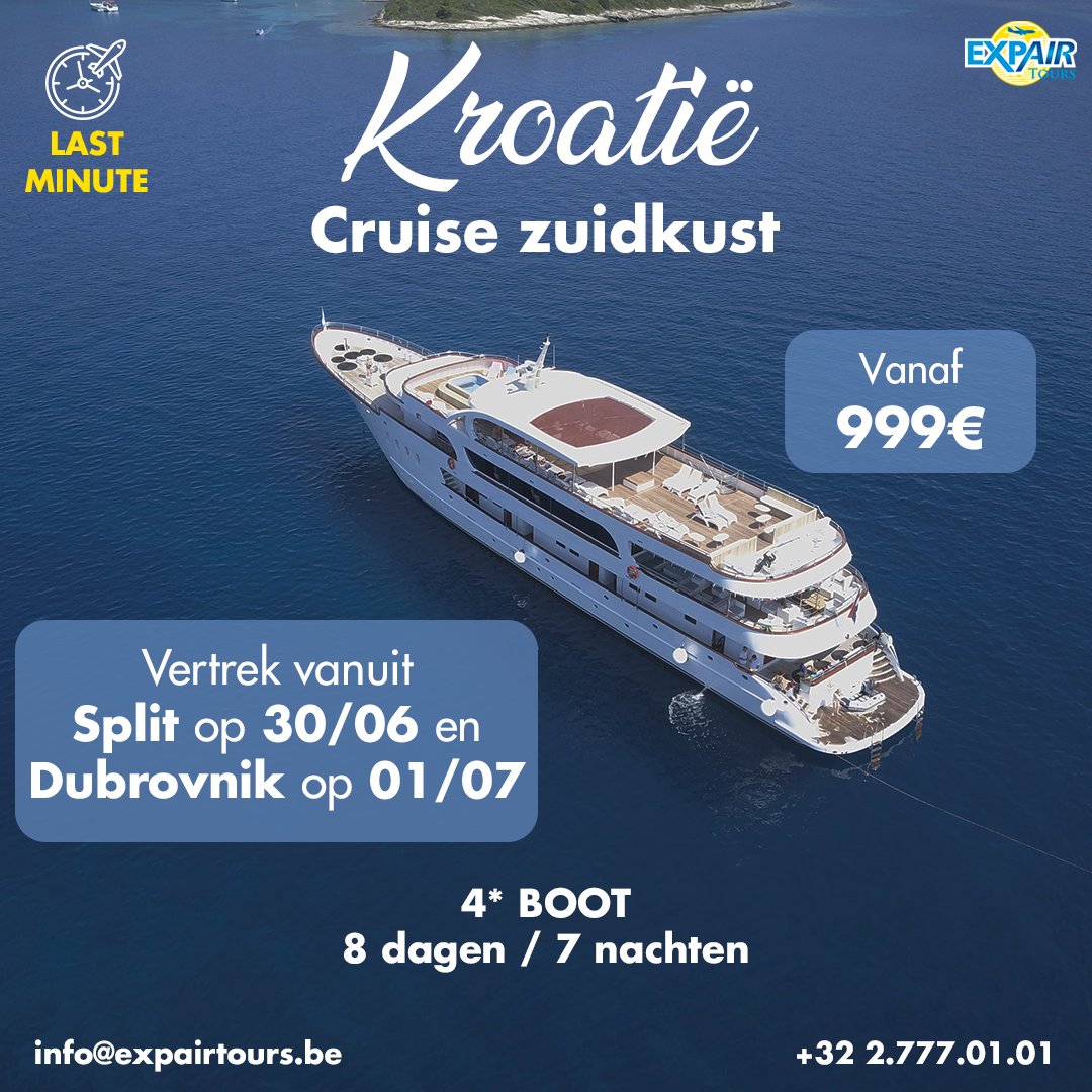 expairtours's tweet photo. Zuidkust - Kroatië Cruise (8 dagen/7 nachten) vanaf €999/pp

🛥️ Vertrek vanuit Split op 30/06/2023 
 👉 https://t.co/mpmt3oXzea
🛥️ Vertrek vanuit Dubrovnik op 01/07/2023
 👉https://t.co/KV2nGCOxMt https://t.co/rvvdkykP2j
