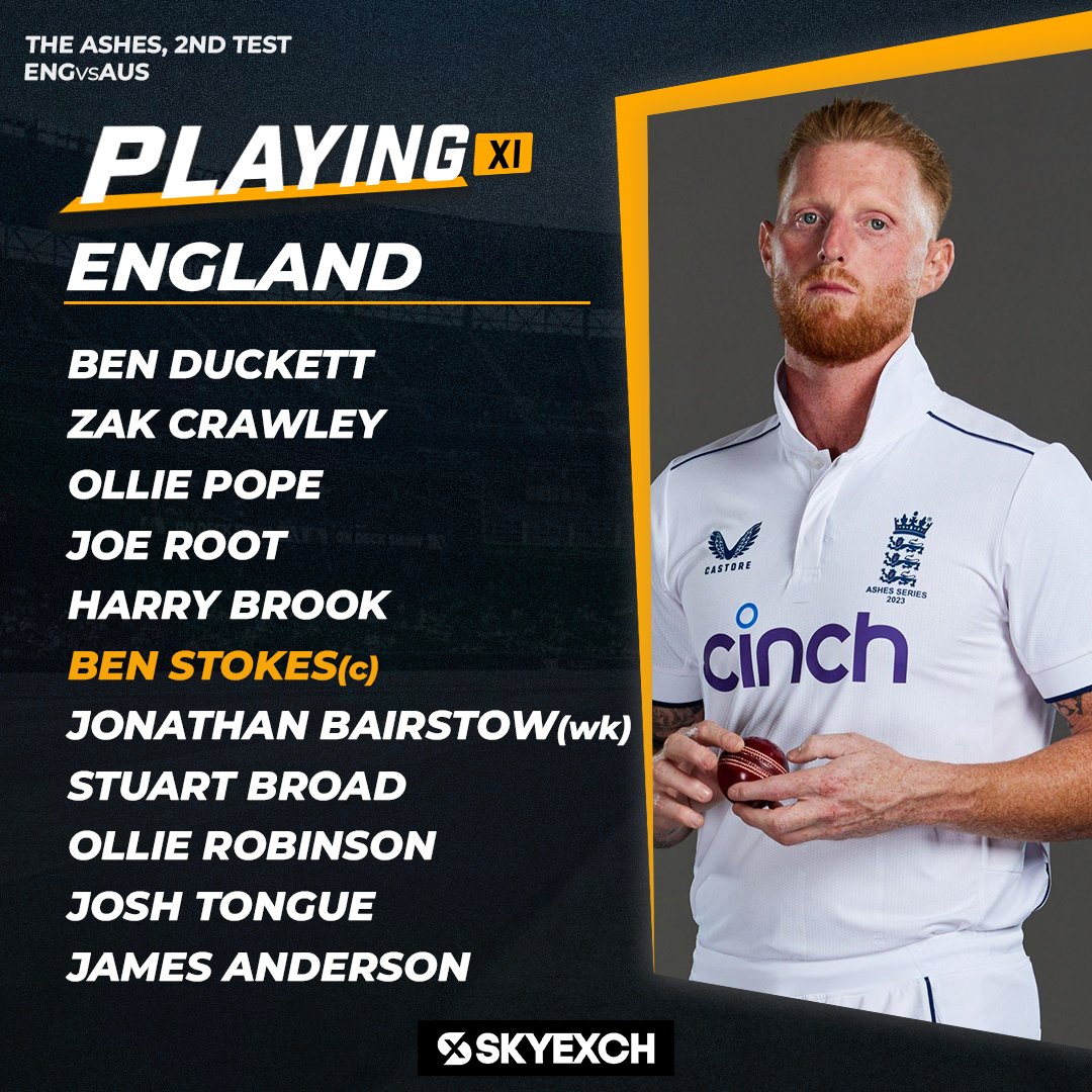 England unveil their playing XI for the second Ashes Test.

#EnglandCricket #Benstokes #TestCricket #JoshTongue #Ashes #SkyExch