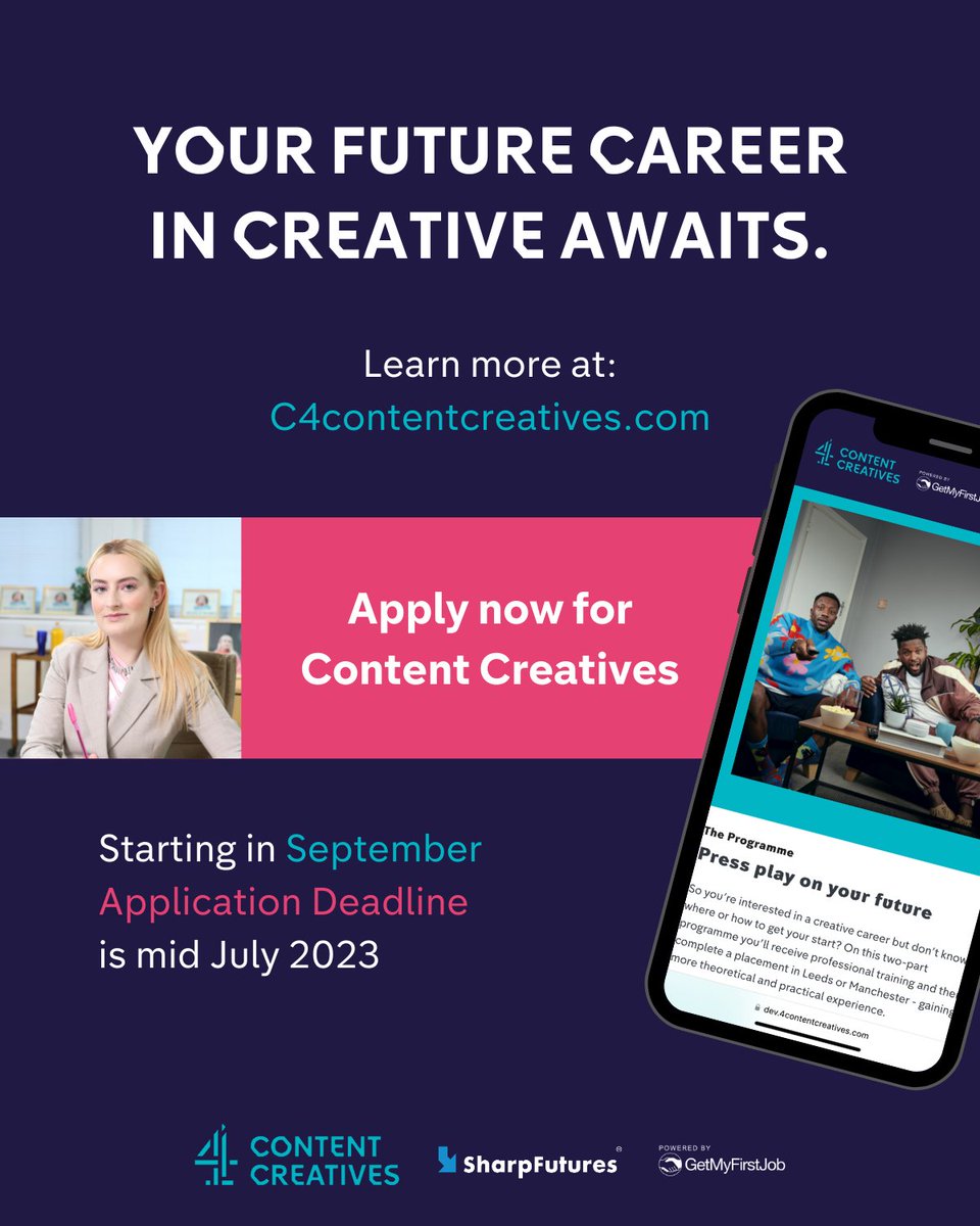 From paid training in #ideation, #digitalstorytelling, #productiontechniques, #pitching, and more, to an industry placement with a #Channel4 creative organisation partner. 🎬

Your career in creative awaits you on <a href="/Channel4Skills/">4Skills</a>' Content Creatives. Apply: c4contentcreatives.com/?mkt=226