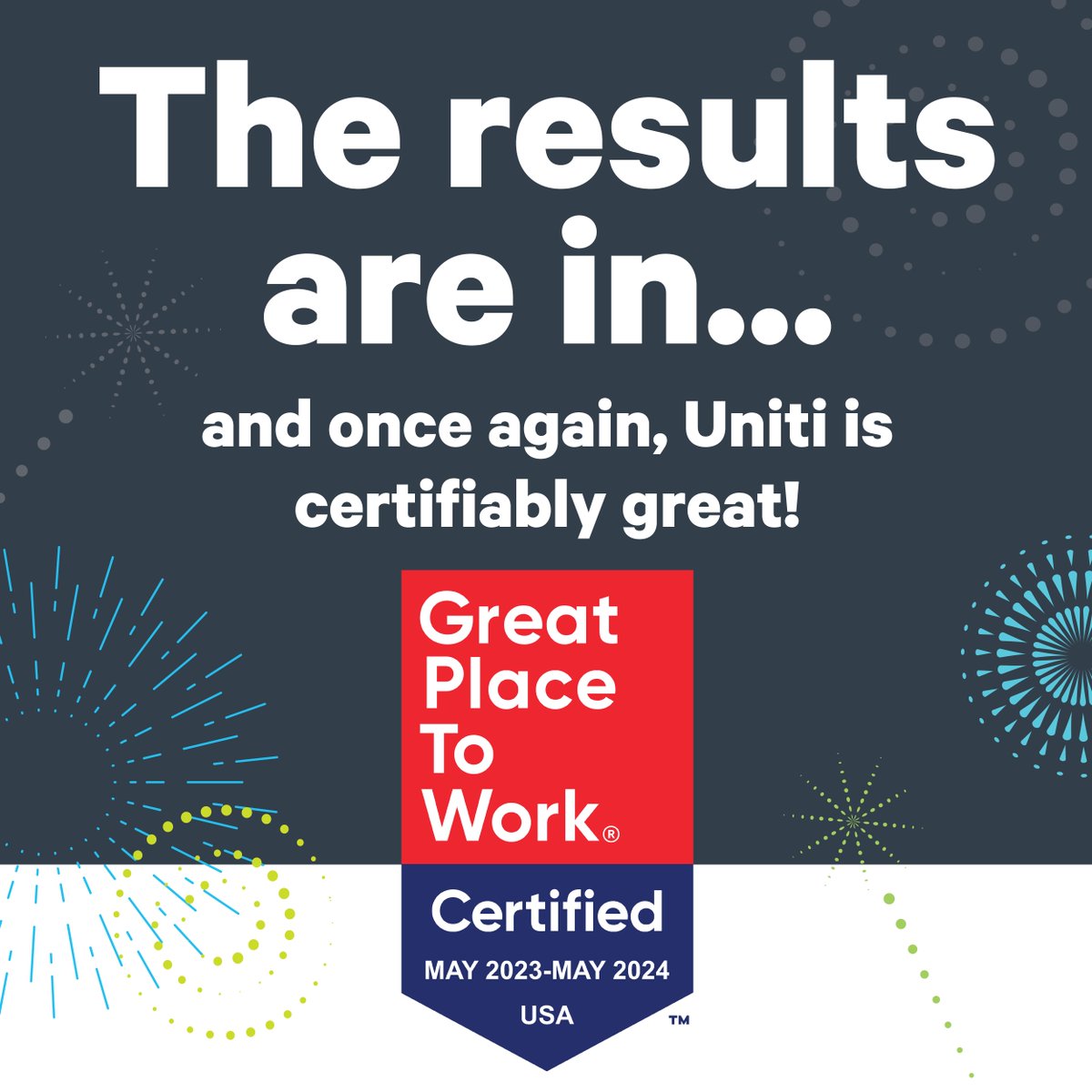 #Uniti is at it again with our #GreatPlacetoWork recertification for 2023-2024! Love being part of this company and this team! @GPTW_US #GPTWcertified #teamUniti