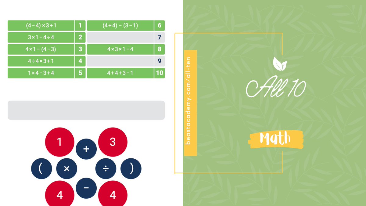 beastacademy.com/all-ten

A fun math challenge that gets you thinking. 

#ISTElive #gamification #DOKchat