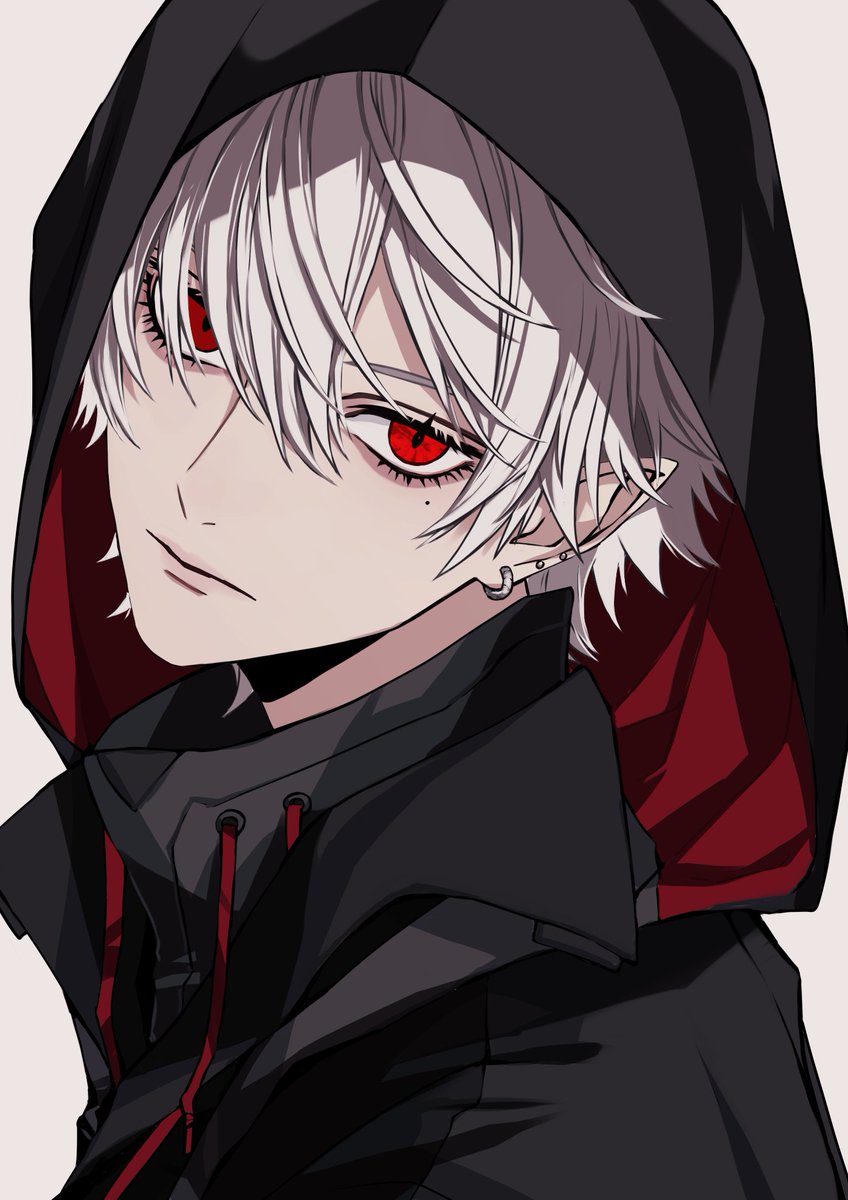 kuzuha (nijisanji) 1boy male focus red eyes hood solo pointy ears hair between eyes  illustration images