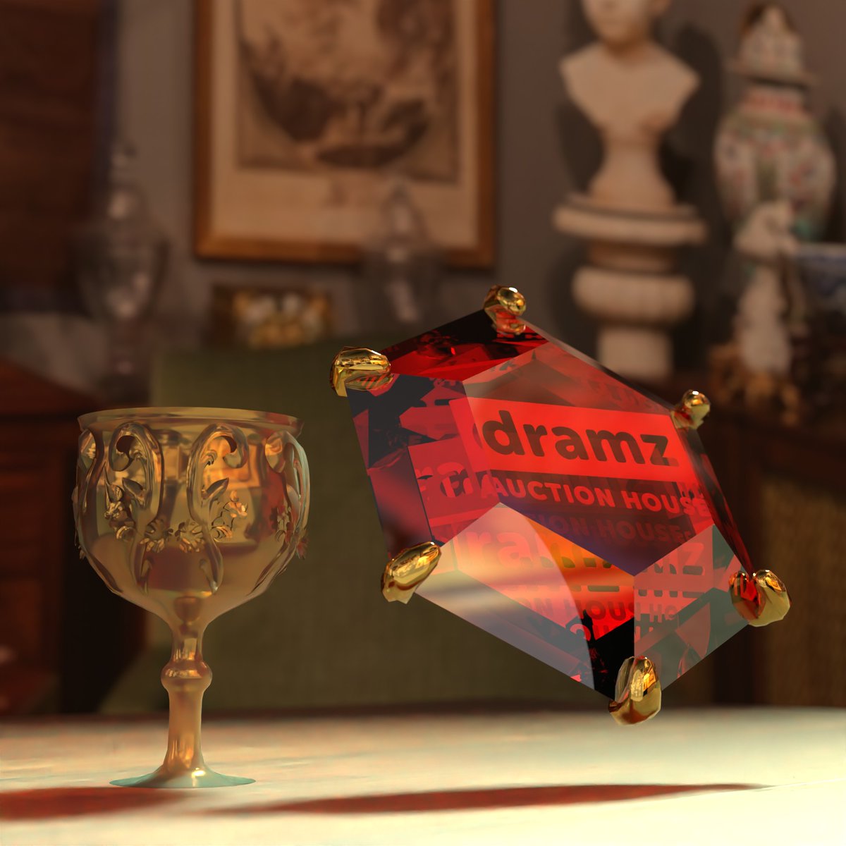 Dramz Auction House Membership Tiers: A breakdown.

Each tier comes with one of three rarity traits:

- Coins (60%)
- Goblet (30%)
- Gavel (10%)

Tier &amp; rarity also come with their own unique set of perks and benefits, so let's get into this short 🧵

First: The Ruby Membership