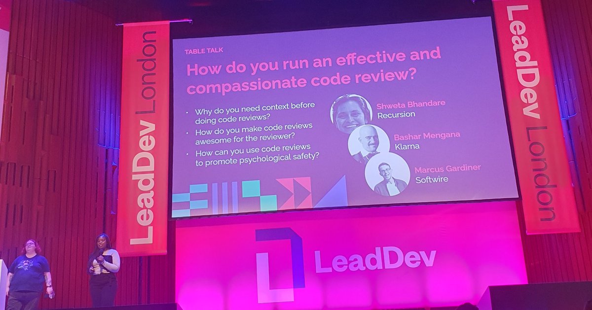 Love being back at LeadDev today (if bleary eyed from Glastonbury). 
Running a session on quality in Code Reviews. Shoot me a message if you are here and come say hello 👋