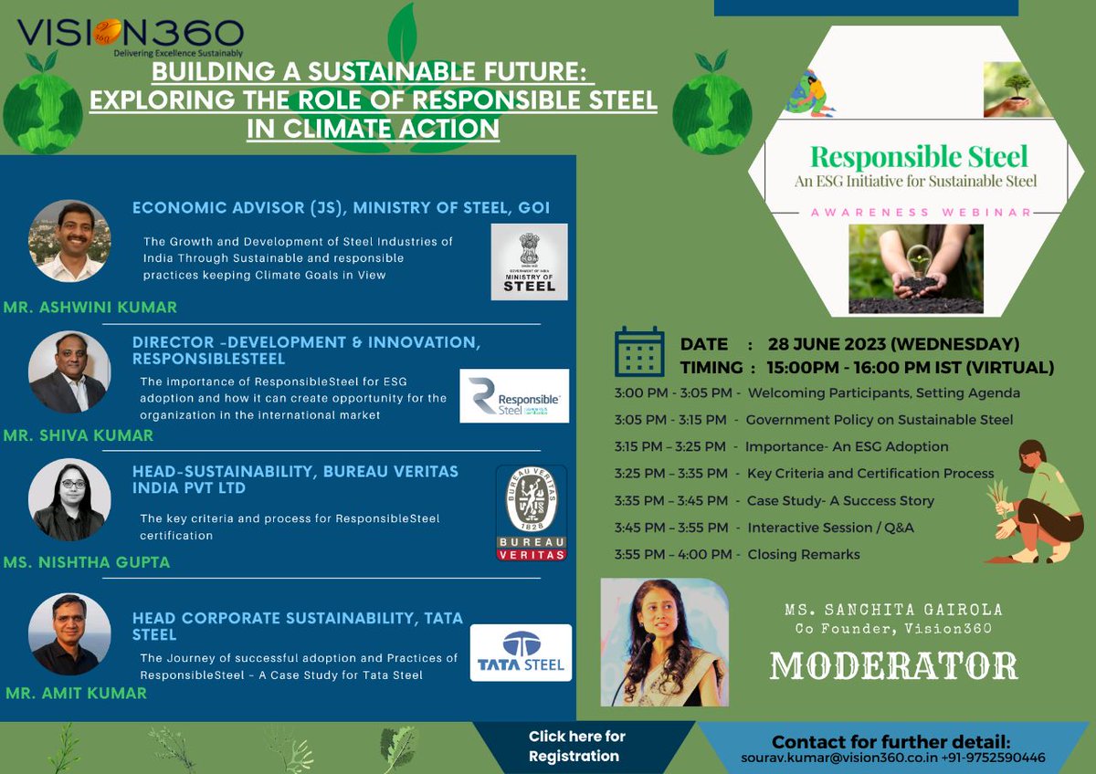 We are conducting an Awareness program on ResponsibleSteel on 28th June from 3-4pm. Do attend on following linkhttps://lnkd.in/dcix33zY #steel #ESG #Sustainability #gri #consulting #brsr #certification #Environment