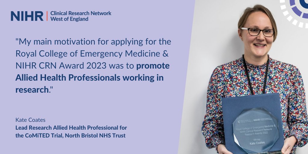 🎉🎉🎉Congratulations Kate!🎉🎉🎉

@KCoatesBristol has won the @RCollEM and @NIHRresearch award for her amazing work at @NorthBristolNHS 🤩

Read our interview with Kate this lunch to feel inspired: local.nihr.ac.uk/news/allied-he…

#lunchtimeread #research #NHS75 #inspiration