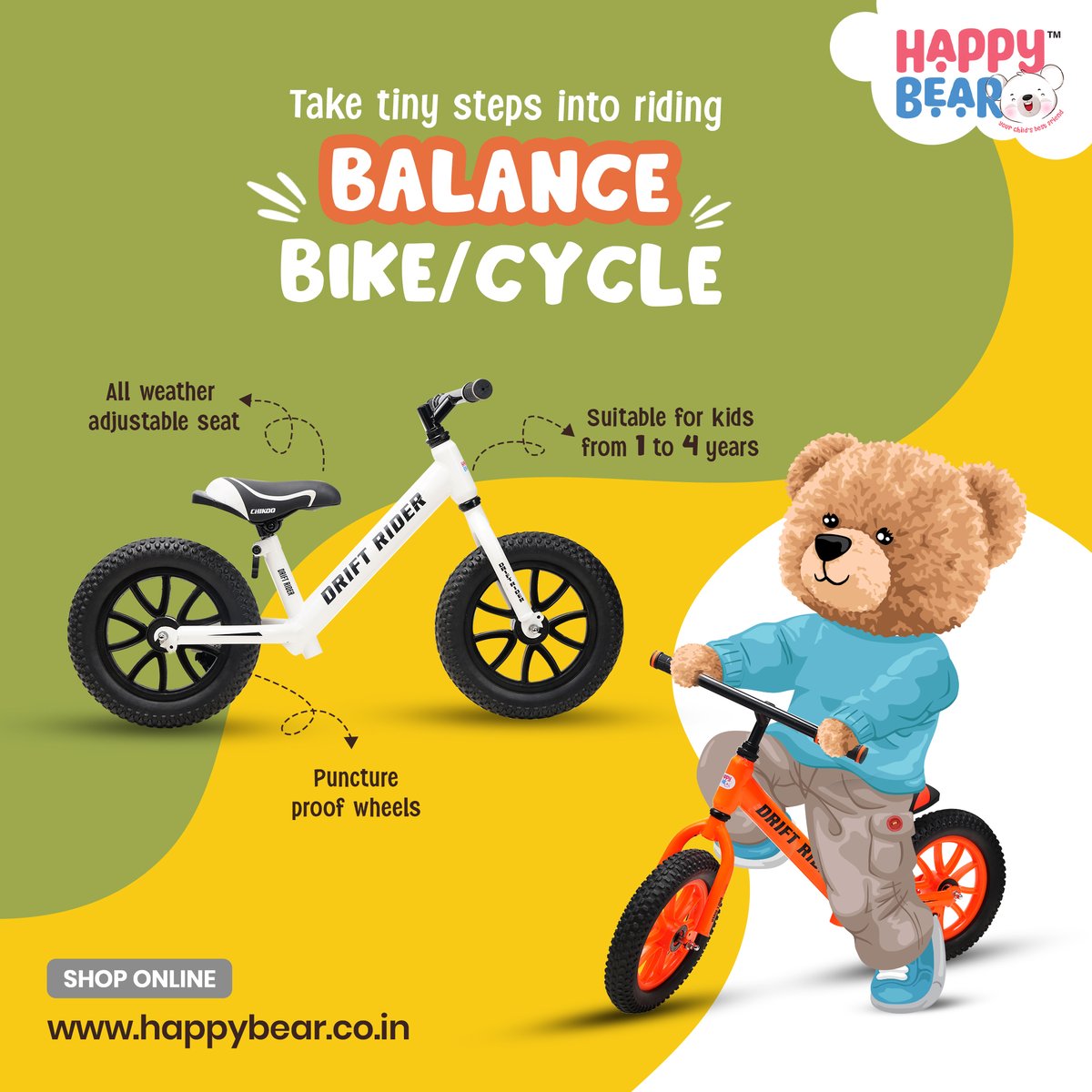 HappyBe94087319's tweet photo. #BalanceBike from #HappyBear should be the first cycle for every Child as it’s the best way to teach them the Art of Balancing. Equipped with Height Adjustable seat and Puncture - proof tyres.

https://t.co/mSDnQRpfJA / 75759 76666

#DriftRider #DriftCycle #KidsDriftCycle https://t.co/ucRRwpm3nJ
