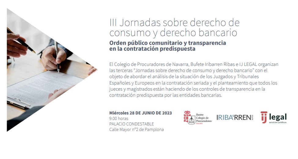 Encantados de participar en las III Jornadas sobre derecho de consumo y derecho bancario que se celebran el 28 de junio con profesionales referentes en la materia como <a href="/EugenioRibon/">Eugenio Ribón</a>, José María Erausquin, Francisco Javier Orduña y <a href="/VanesaFEscudero/">Vanesa Fernandez Escudero</a>