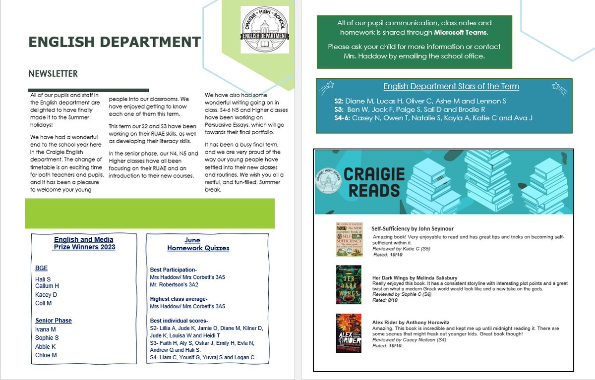 Craigie English Department (@craigieengdept) on Twitter photo Our department newsletter is being emailed home to parents and carers today. It has been a pleasure to teach all of your young people this year <a href="/Craigie_High/">Craigie High School</a> and we wish them all a restful holiday when it comes. βοΈβ±οΈ Our department newsletter is being emailed home to parents and carers today. It has been a pleasure to teach all of your young people this year <a href="/Craigie_High/">Craigie High School</a> and we wish them all a restful holiday when it comes. βοΈβ±οΈ