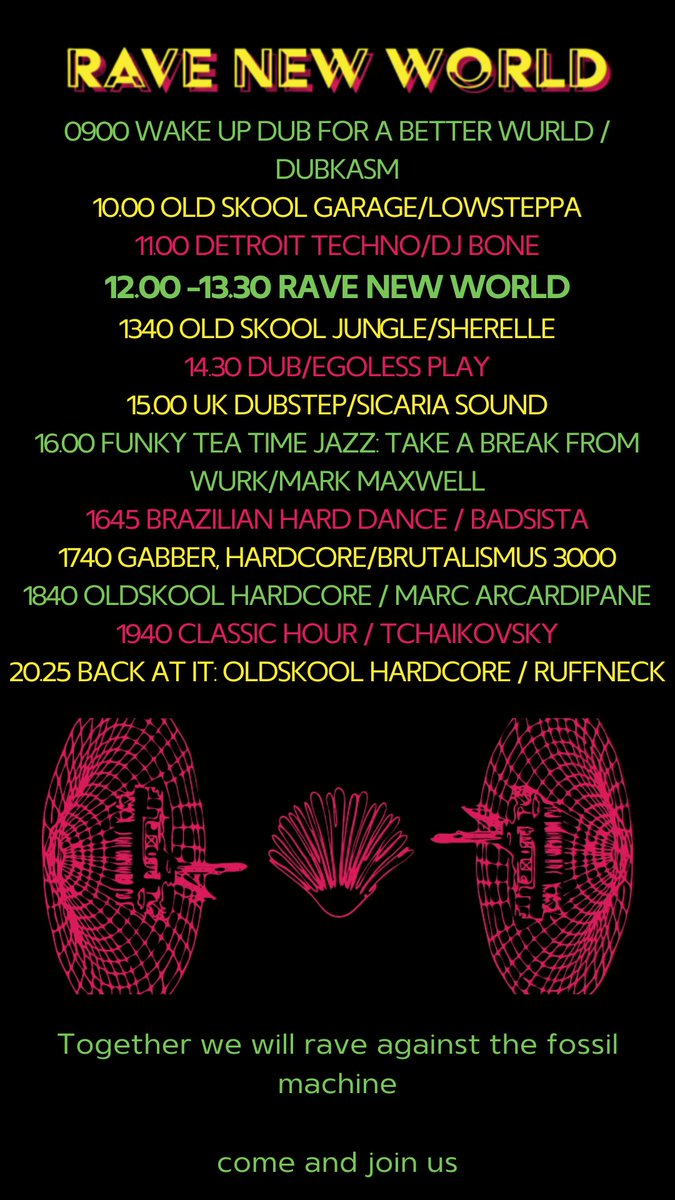 The musical programme for today is here! Come and join us to rave during the break or at another moment 💃🏽💃🏽🕺🏼🕺🏼