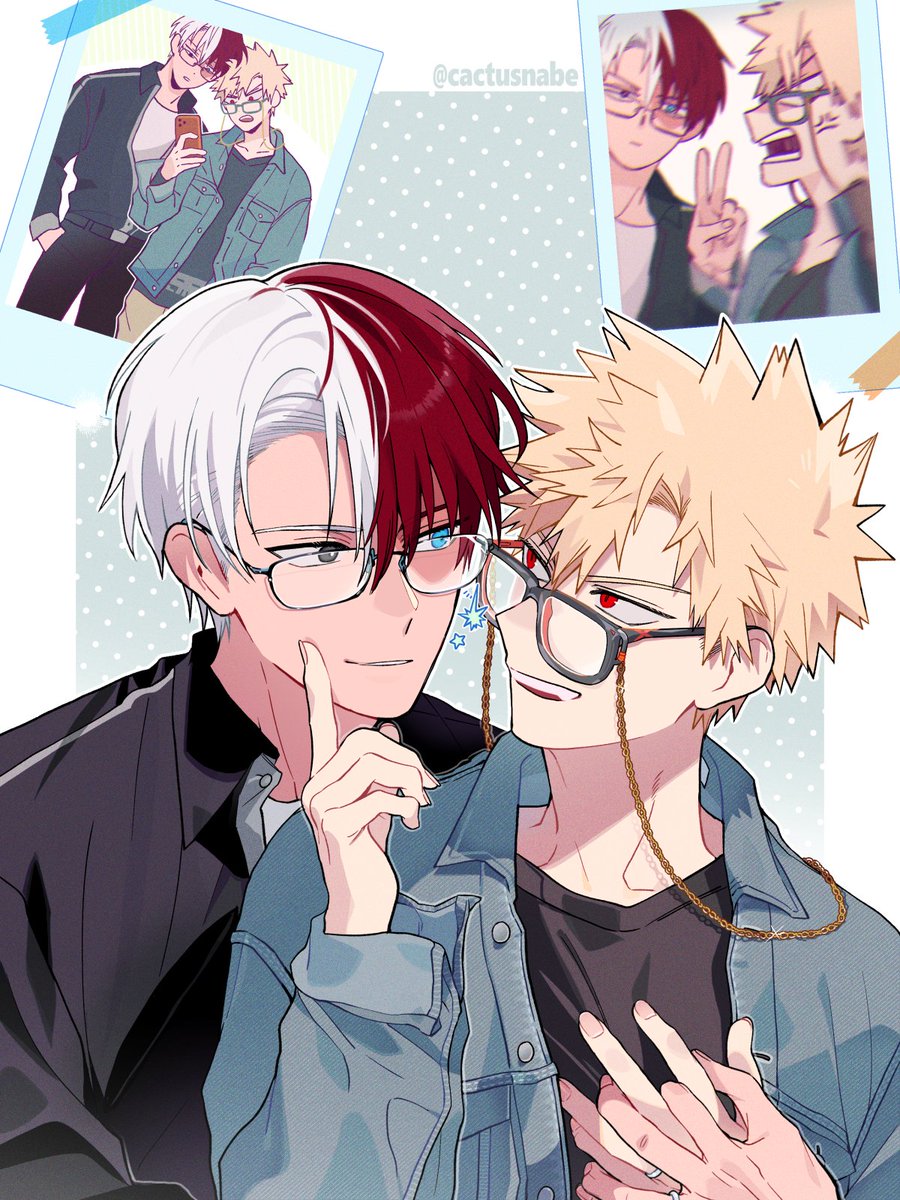 bakugou katsuki ,todoroki shouto multiple boys male focus burn scar red hair 2boys blonde hair glasses  illustration images