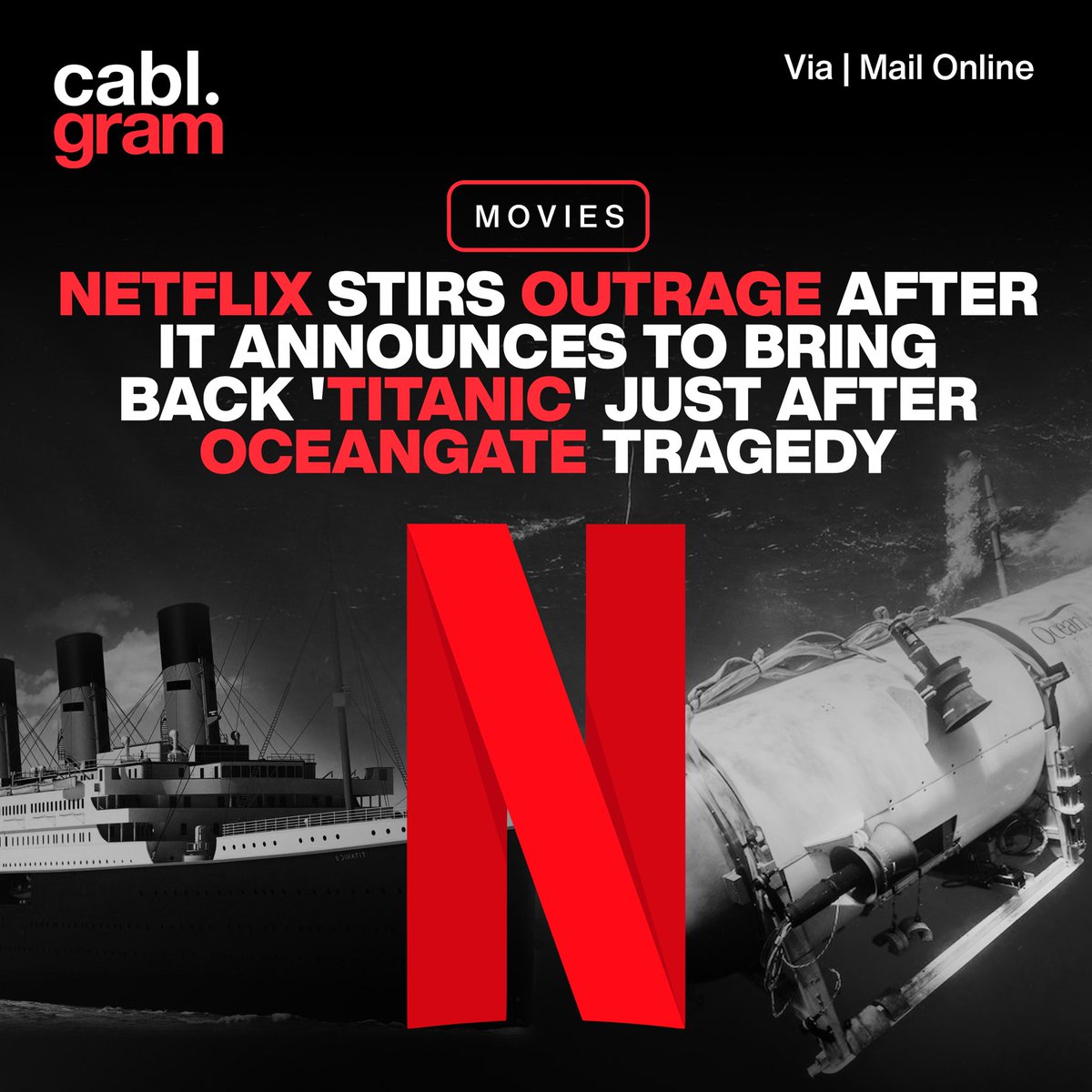 cablgram's tweet photo. 🎬 Several fans have slammed Netflix following the announcement that it will begin streaming the 1997 James Cameron movie 'Titanic' on its platform on July 1 https://t.co/6lpSiIqhrH
