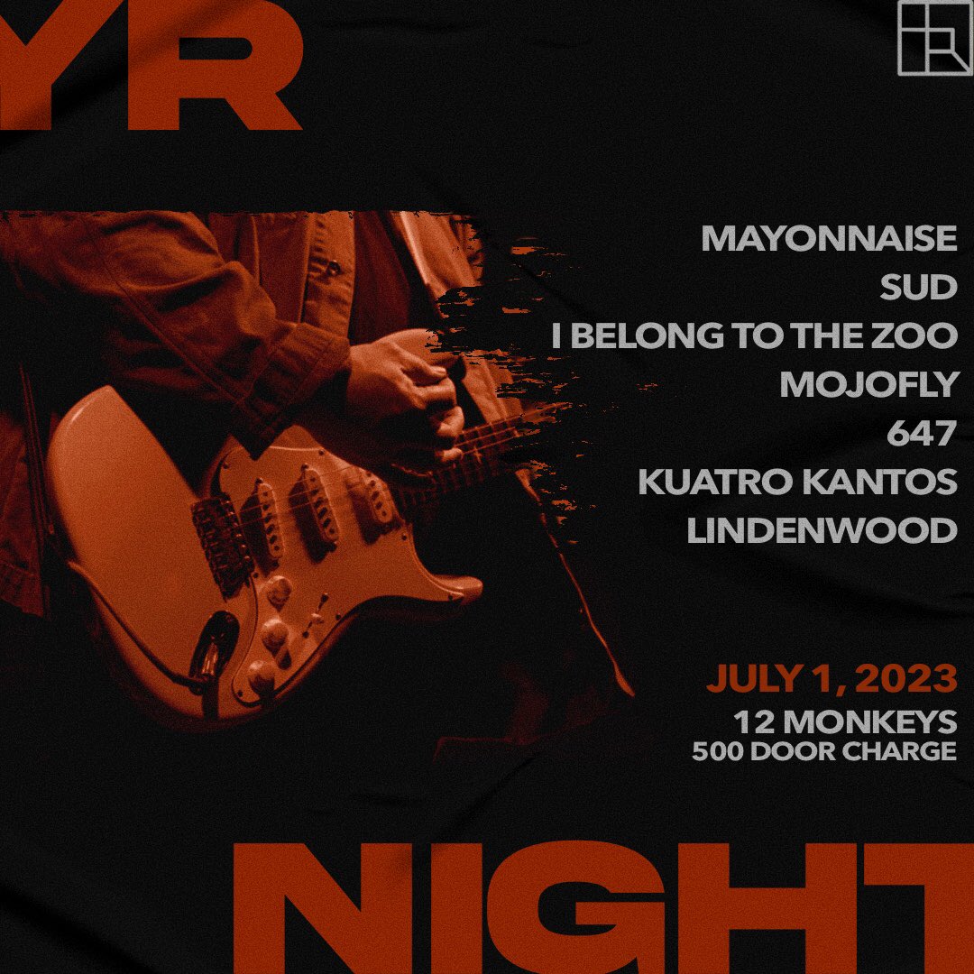 yrmusicph's tweet photo. Solid start to a new month! 🙌🏻
#YRnight this Saturday, July 1, with Mayonnaise, SUD, I Belong to the Zoo, Mojofly, 647, Kuatro Kantos, and Lindenwood at 12 Monkeys Music Hall & Pub!
Door charge is P500. Show starts at 8PM.
See ya! 🫡
#YRmusic #YRfamily https://t.co/lRAsjxymOS
