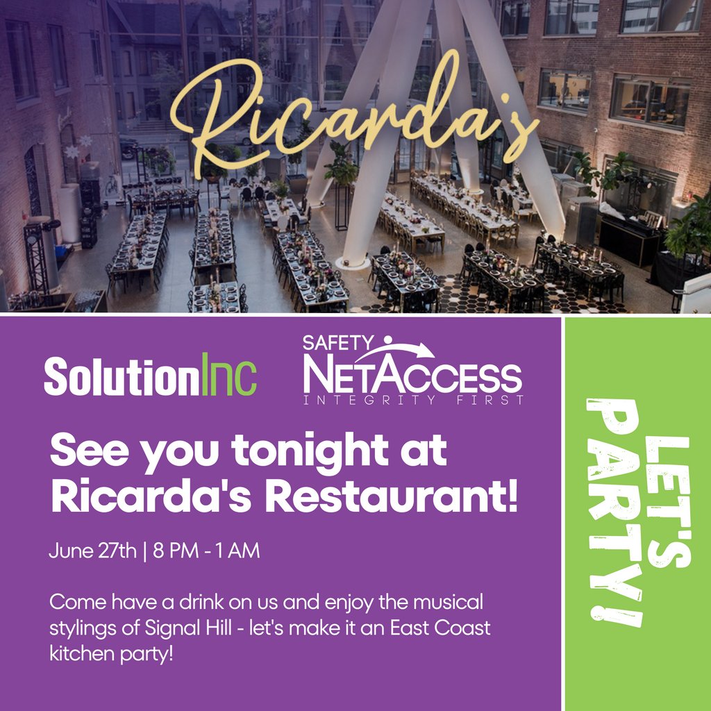 SolutionInc (@solutioninc) on Twitter photo Join us tonight at Recarda's for an East Coast kitchen party with <a href="/SignalHillBand/">Signal Hill</a>. Have a drink on us - be sure to try a Purple Rain! Thanks to <a href="/SafetyNetAccess/">Safety NetAccess, Inc.</a> for this awesome #HITECTor23 event! Join us tonight at Recarda's for an East Coast kitchen party with <a href="/SignalHillBand/">Signal Hill</a>. Have a drink on us - be sure to try a Purple Rain! Thanks to <a href="/SafetyNetAccess/">Safety NetAccess, Inc.</a> for this awesome #HITECTor23 event!