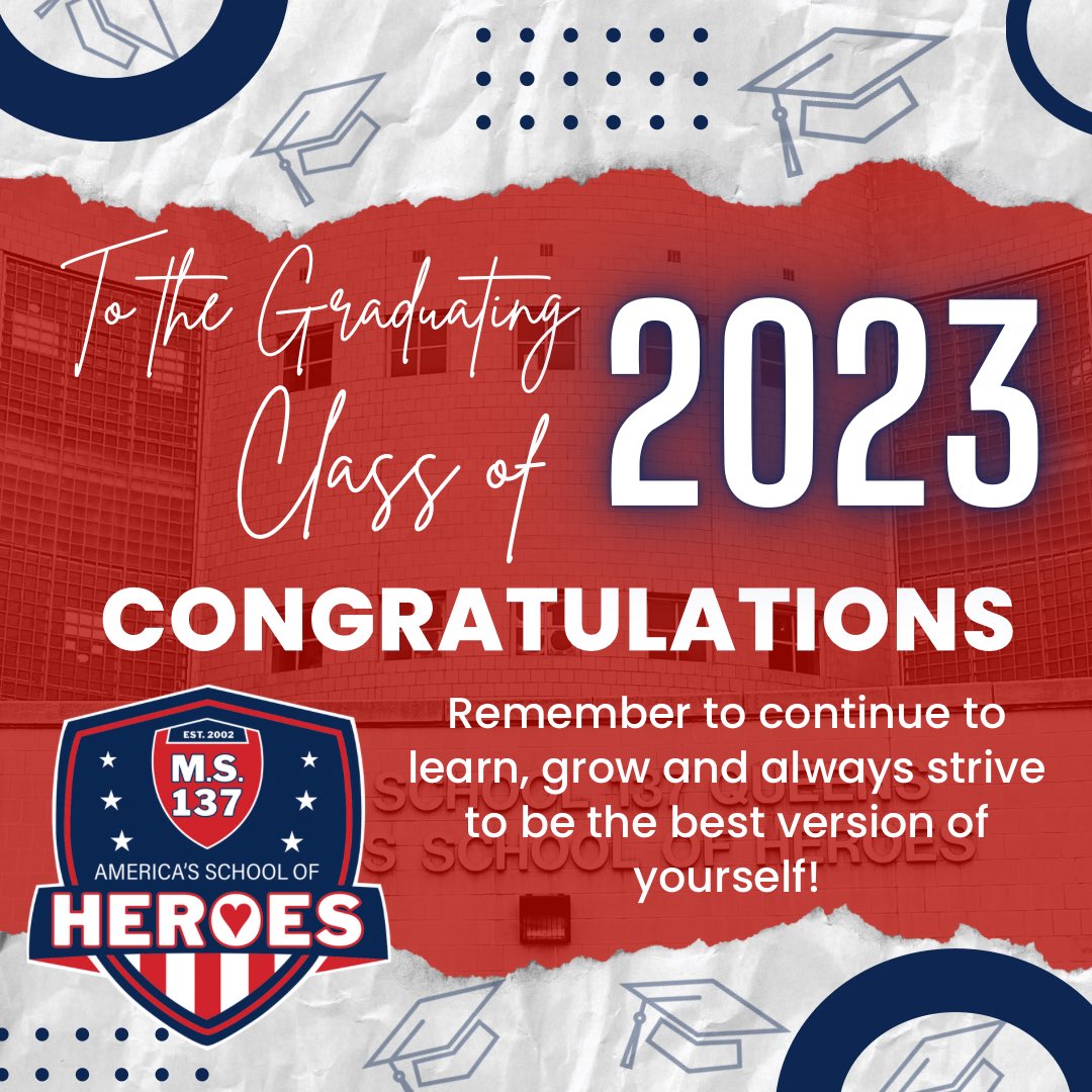 Congratulations to the Graduating Class of 2023… We hope you cherish your time at MS 137 and continue to reach for greatness as you head to high school… We are so proud of you!!! <a href="/Principal_Trin/">Pamela Trincado</a> <a href="/D27NYC/">Community School District 27</a>