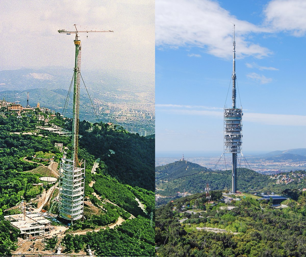 #Taldiacomavui i tot just un mes abans que comencessin els Jocs Olímpics de Barcelona de 1992 fou inaugurada la Torre de Collserola, obra de Norman Foster. Amb una alçària de 288 metres segueix sent avui dia la construcció més alta de tota Catalunya. Com es va aixecar? Fil ⚙️