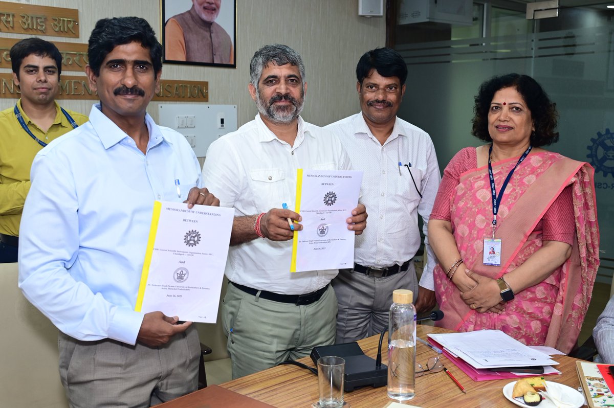 <a href="/CSIR_CSIO/">CSIR-CSIO</a> signed an MoU with Dr. Yashwant Singh Parmar University of Horticulture and Forestry, Solan, on June 26, 2023 for collaborative research to advance research efforts in the domain of agri-instrumentation as part of one week one lab campaign of <a href="/CSIR_IND/">CSIR, India</a>