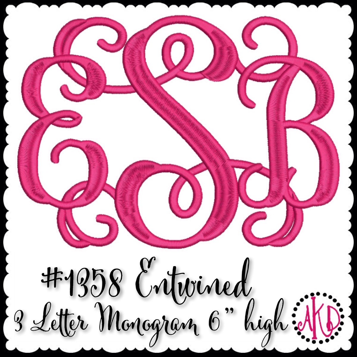 No 1358 Entwined or Vine 3 Letter Monogram Machine Embroidery Designs 6 inch high
akdesignsboutique.com/no-1358-entwin…