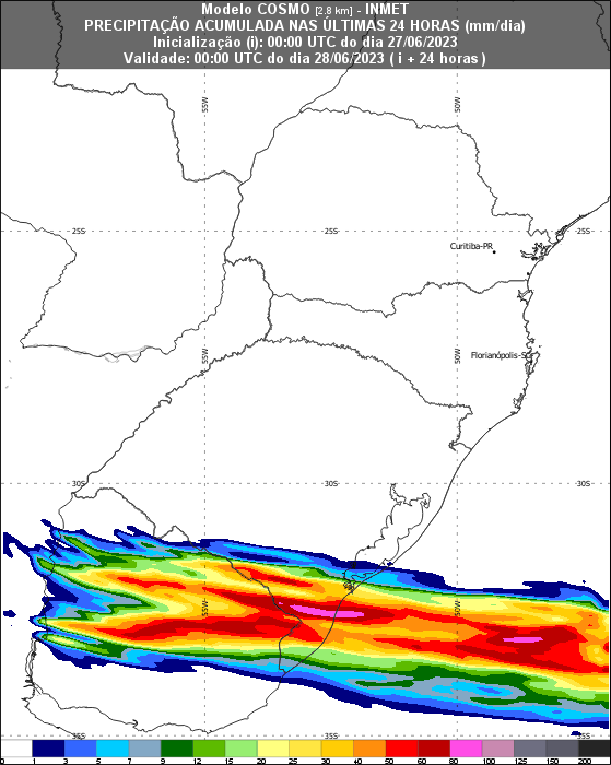 mario_bidegain's tweet photo. #Lluvias previstas para Martes 27 Jun, sobre sur de #Brasil y #Uruguay, según #COSMO2.8. Se esperan montos entre 20 a 50 mm en el centro y E de Uruguay. Beneficiadas cuencas Rio Negro y Laguna Merin, sin lluvias cuenca Santa Lucía. Buen martes ! https://t.co/cCsPboCgdi