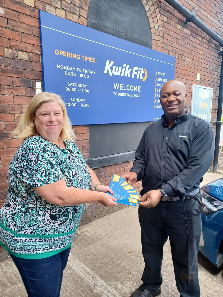 Big thanks to Liz @Kwik_Fit for very generously donating £300 in vouchers to us and for pledging another £300 in vouchers for forthcoming events. If you can help us like Liz has please email lisa.sullivan@bauermedia.co.uk or call me on 0113 2835555