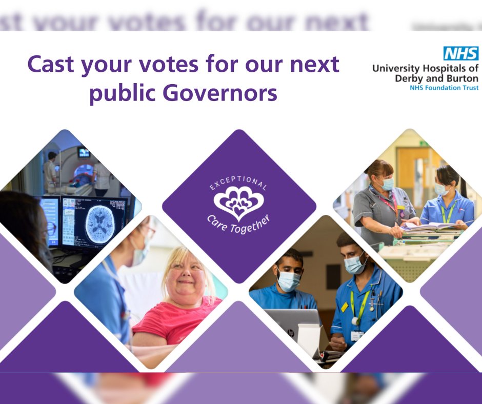 (1/2) Have your say on the future of our Council of Governors by submitting your vote for our next public Governors. 🏥

Contested elections are underway for four positions in:

📍Amber Valley and Derbyshire Dales
📍 Derby City (two positions)
📍 South Derbyshire